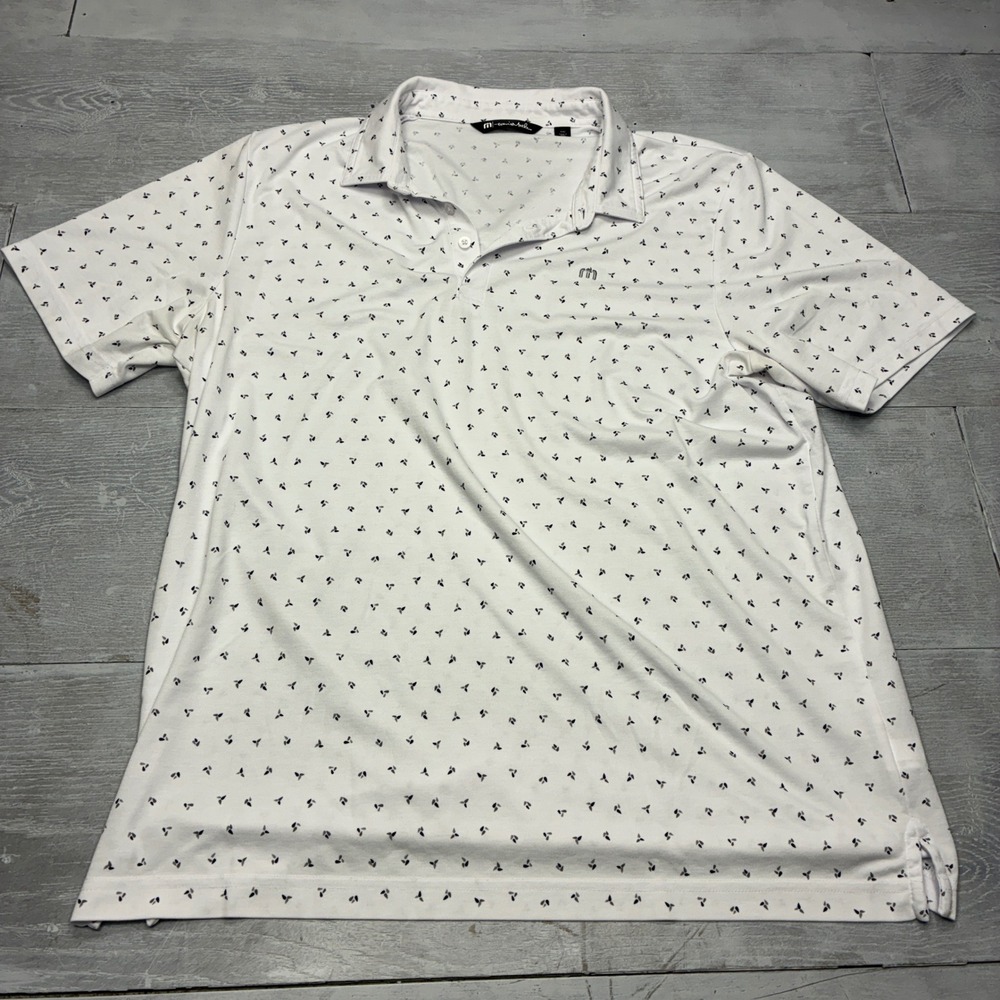 TravisMathew Polo Shirt Mens XXL White Geometric Print Pima Cotton Blend 1MU150